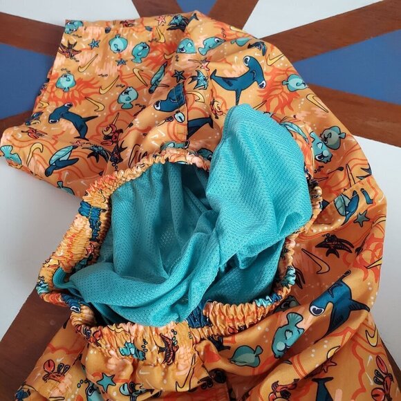 Nike Swim Trunks Boys Large L Orange Blue‎ Sealife Brief liner Drawstring Pullon - Picture 7 of 8